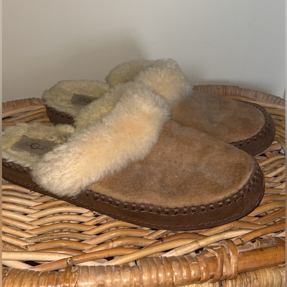 UGG Tan and Cream Shearling Slippers